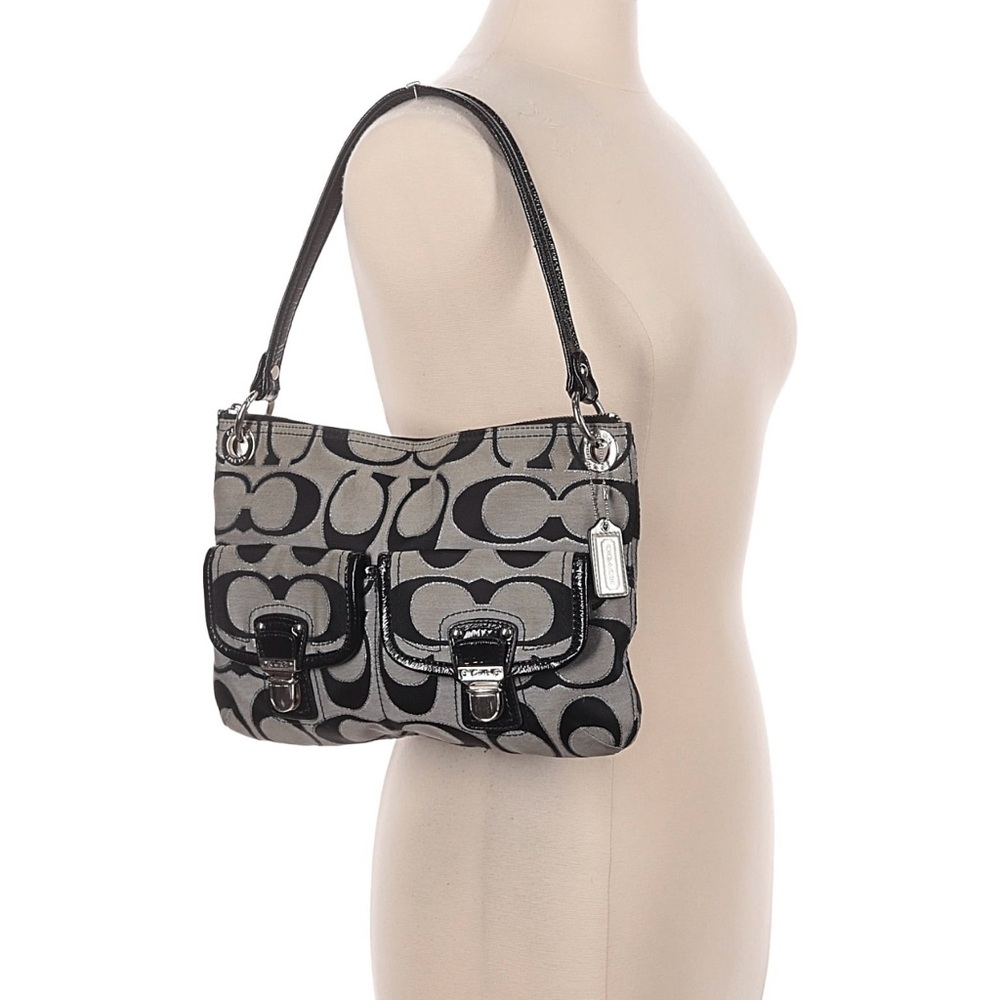 Coach Signature Shoulder Bag – Gray & Black Graphic Print